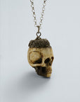18th Century Italian Silver Filigree Mounted Stag Antler Skull Rosary Pendant