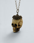 18th Century Italian Silver Filigree Mounted Stag Antler Skull Rosary Pendant